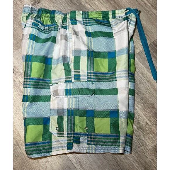 Airwalk Mens Trunks‎ Swim Shorts Green Checkered Drawstring XXL - Picture 4 of 4